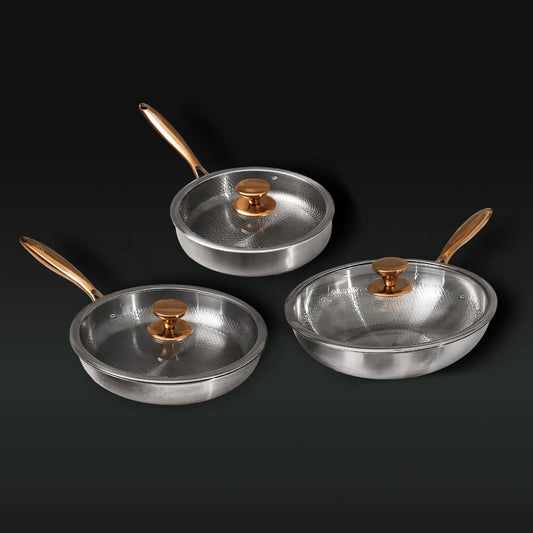 TitaniumFlame® Exklusives Set aus zertifizierten Bratpfannen aus reinem Titan (6-teilig)