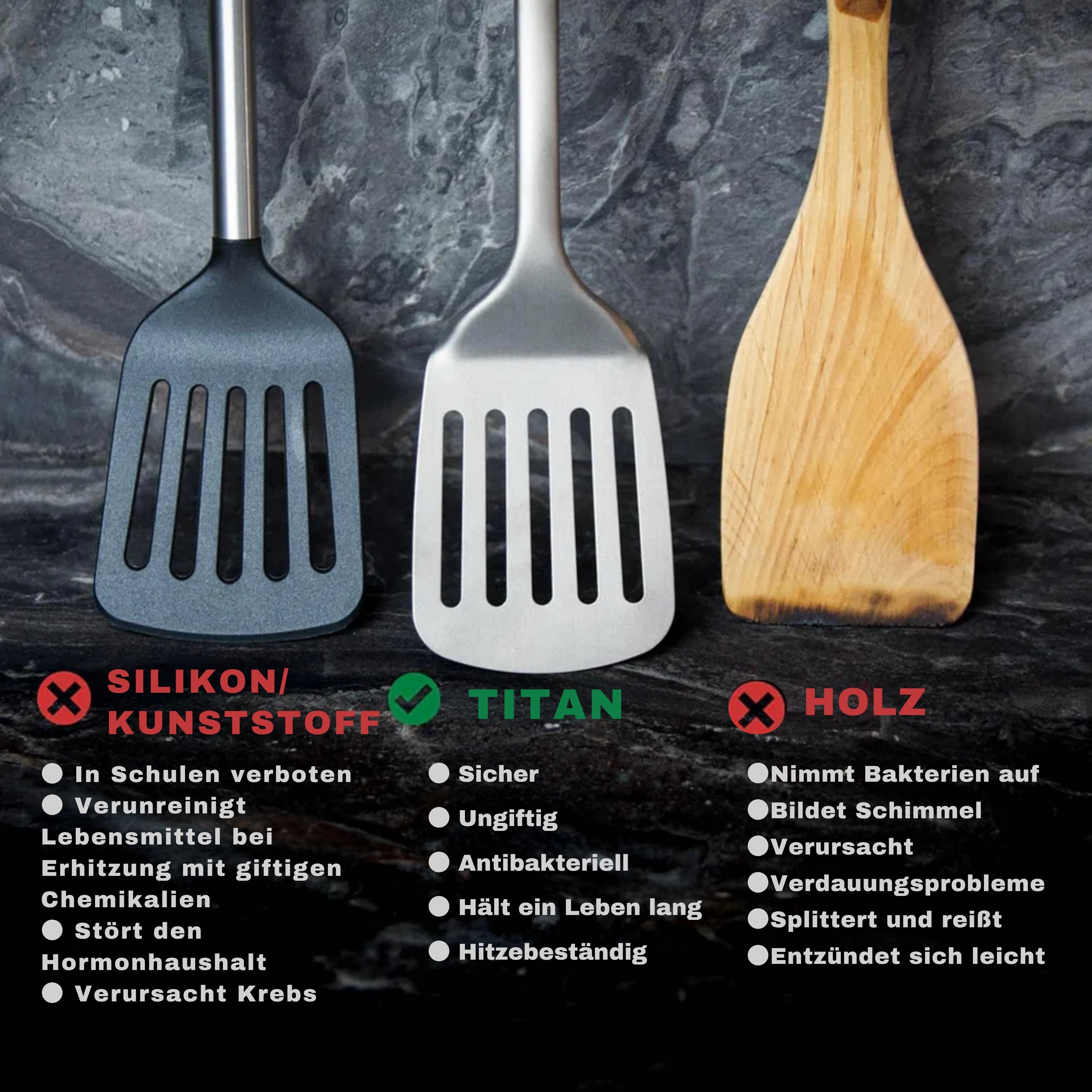 TitaniumFlame® Set aus zertifizierten Kochutensilien aus reinem Titan