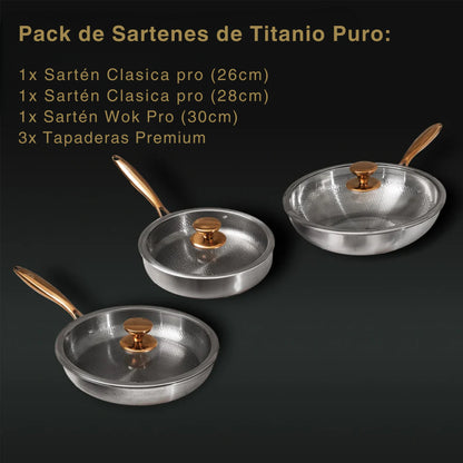 TitaniumFlame® Juego de Sartenes Exclusivas de Titanio Puro Certificado (6 piezas)