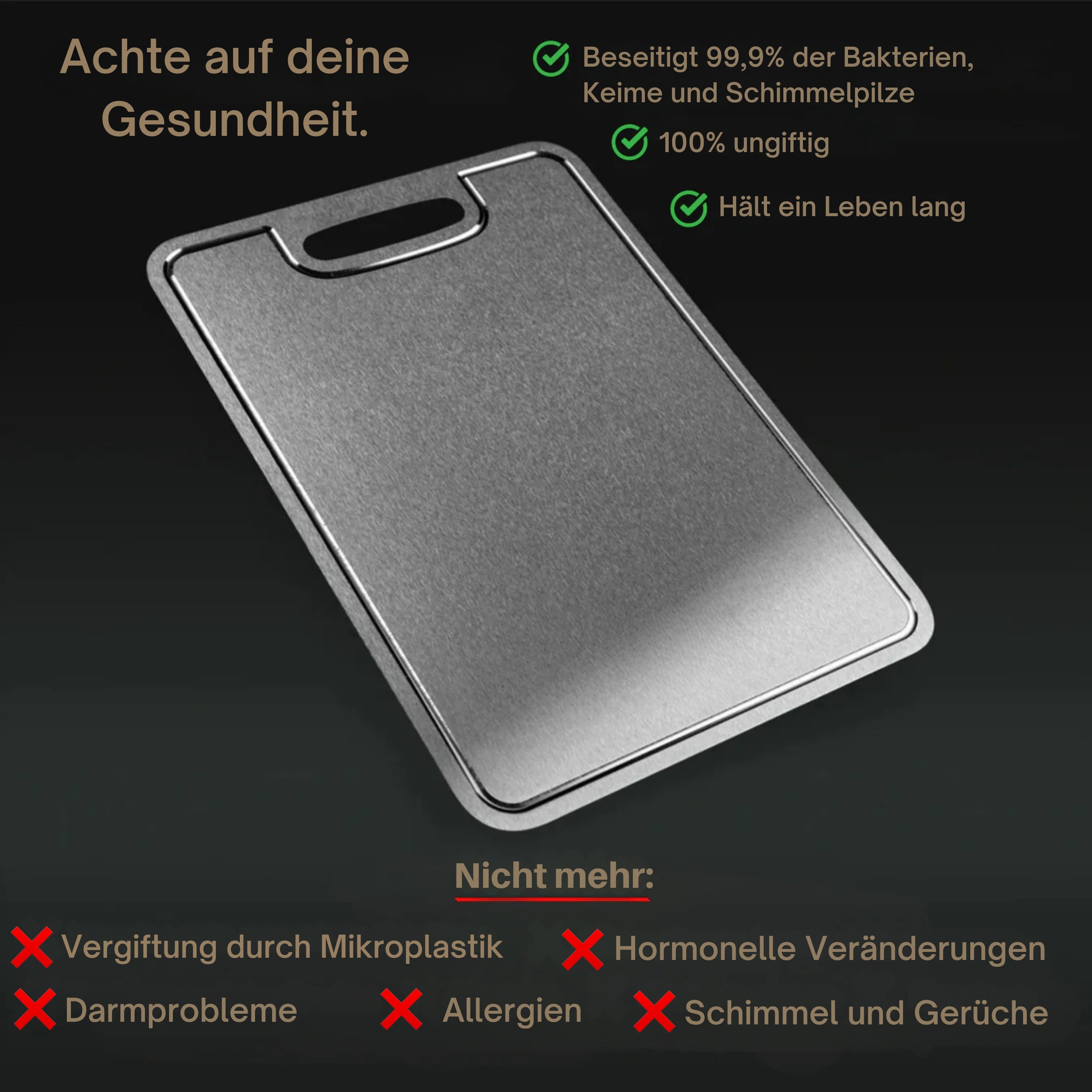 TitaniumFlame® Set aus zertifizierten Schneidebrettern aus reinem Titan (P+M+G)
