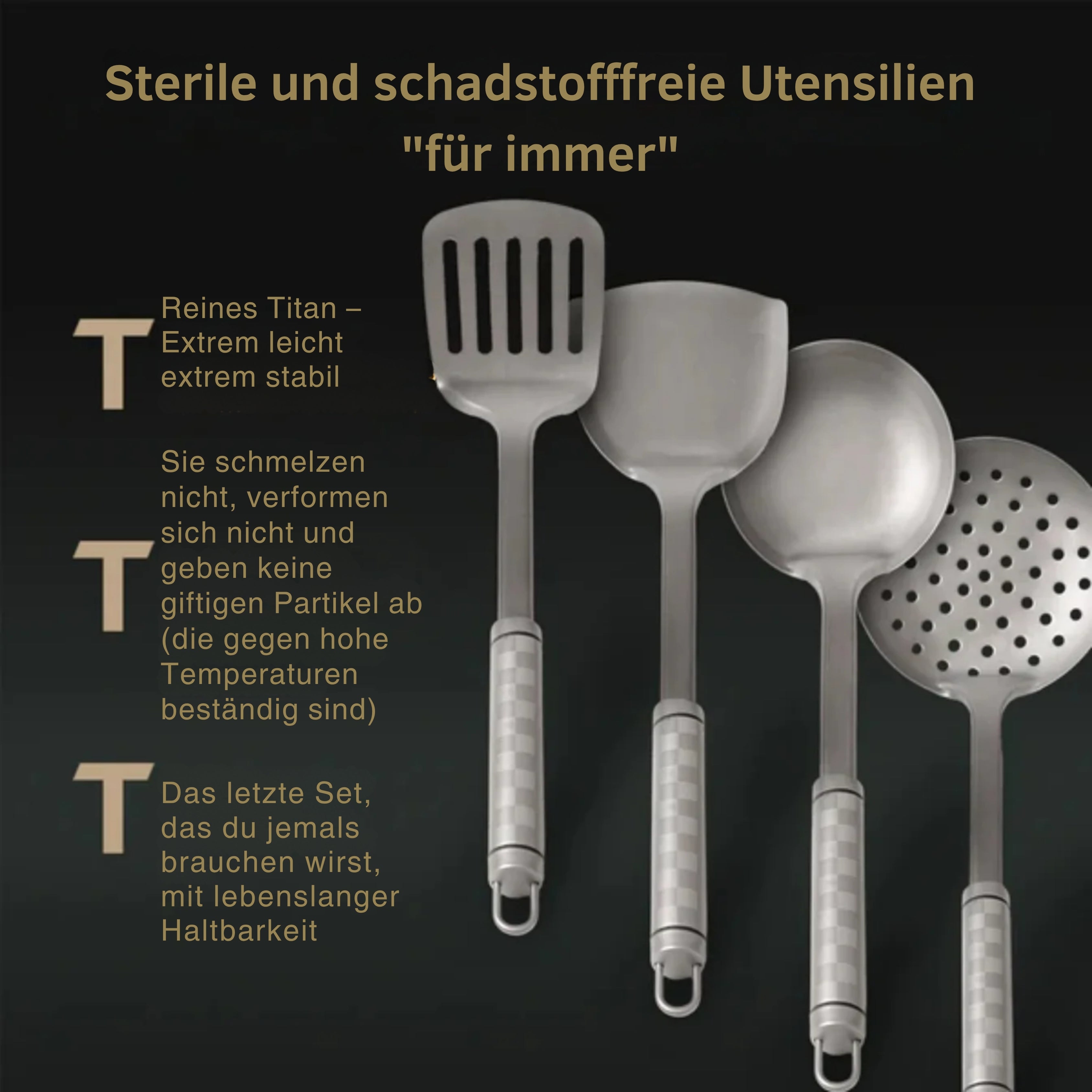 TitaniumFlame® Set aus zertifizierten Kochutensilien aus reinem Titan