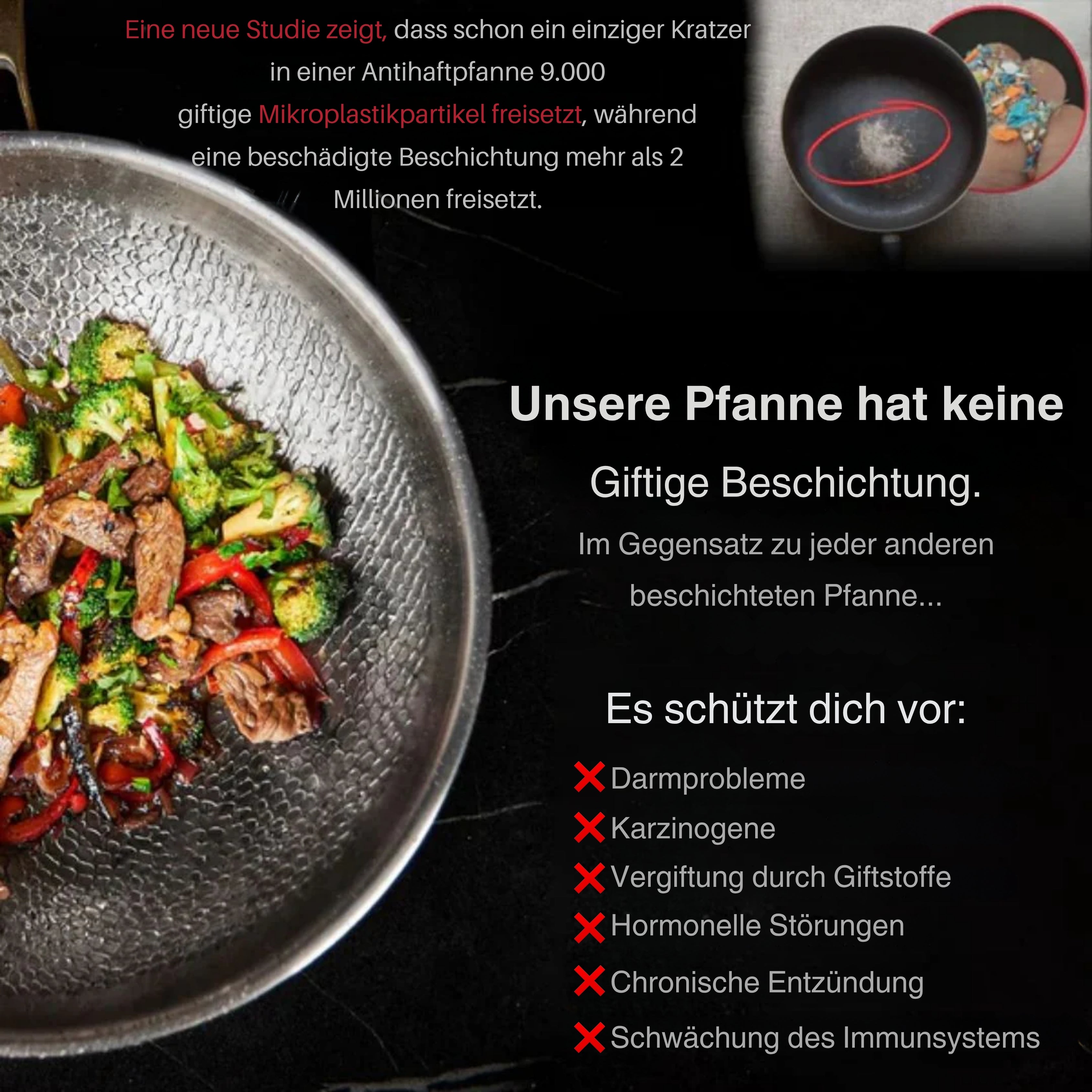 Klassische Pfanne und Wok aus reinem Titan