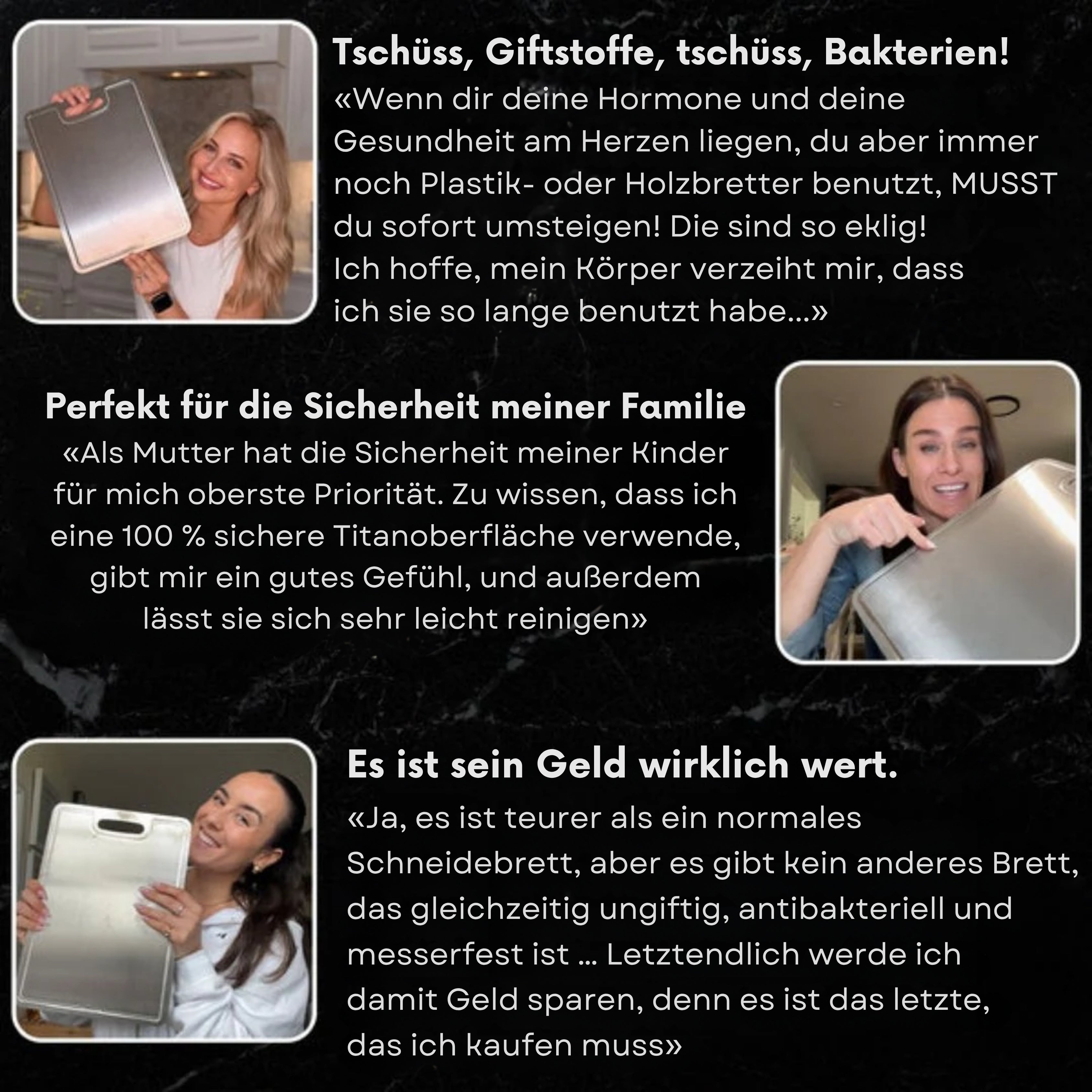 TitaniumFlame® Set aus zertifizierten Schneidebrettern aus reinem Titan (P+M+G)