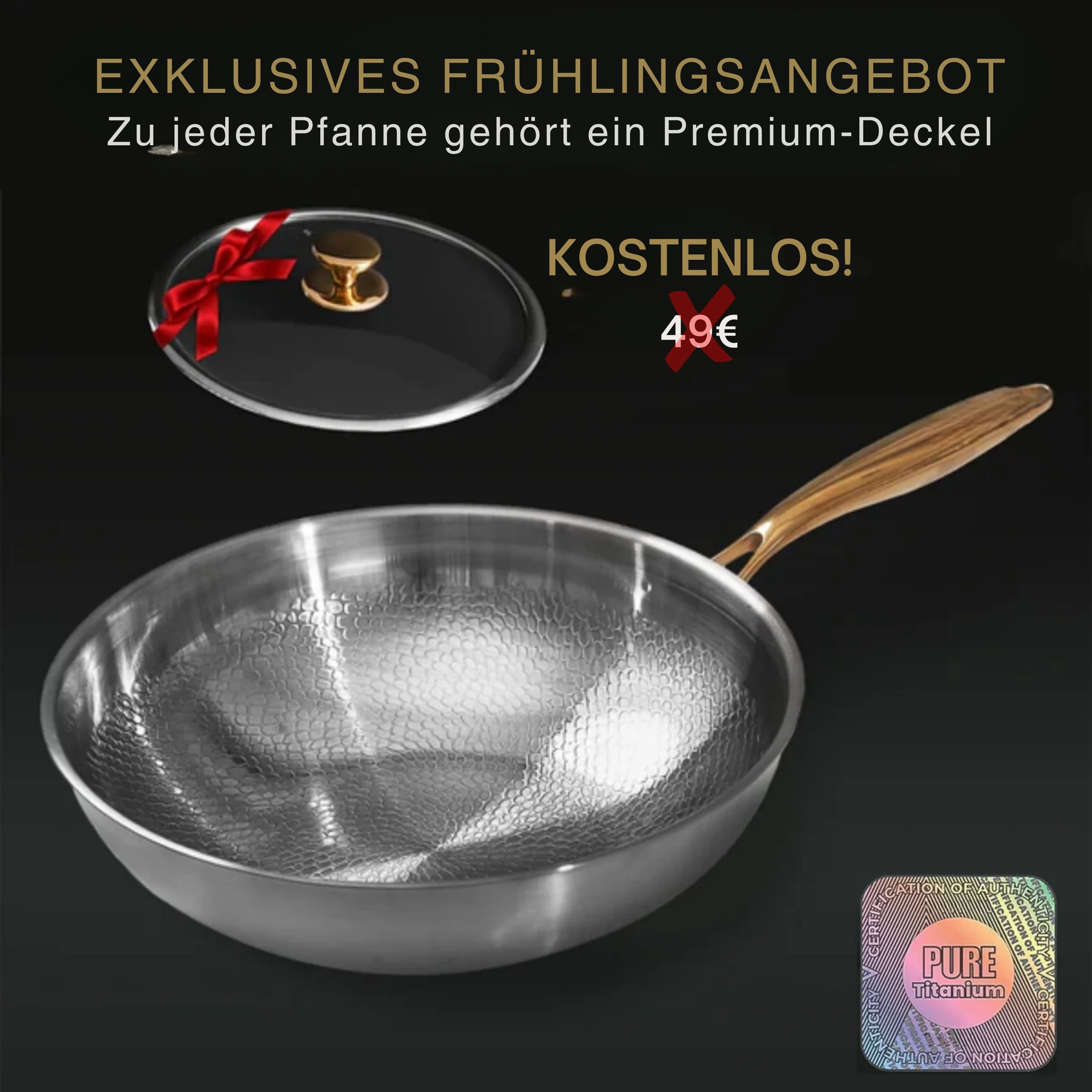 TitaniumFlame® Wok Pro aus zertifiziertem reinem Titan | 30 cm