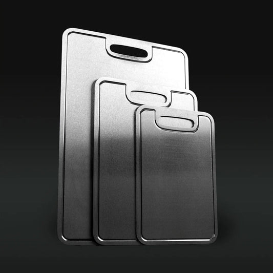 TitaniumFlame® Set aus zertifizierten Schneidebrettern aus reinem Titan (P+M+G)