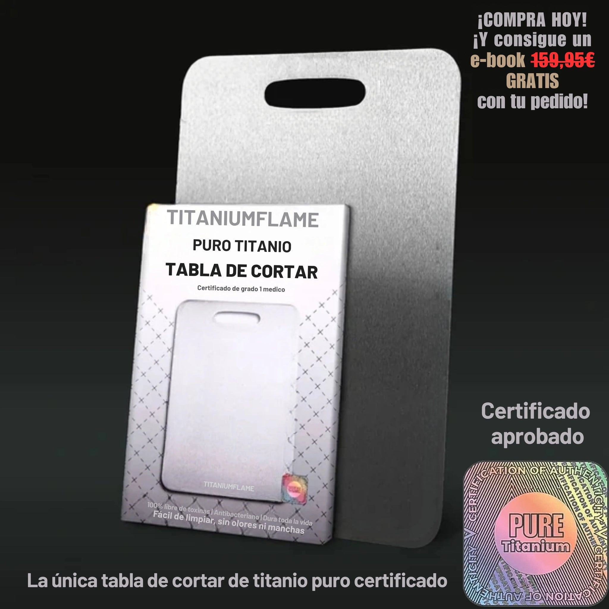 Tabla de cortar de titanio puro TitaniumFlame certificada - Diseño actualizado V2.0