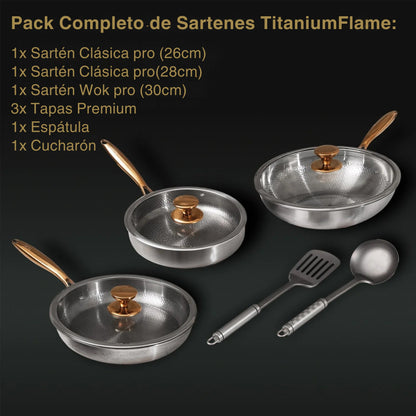 TitaniumFlame® Juego Completo de Sartenes Exclusivas de Titanio Puro (8 Piezas)