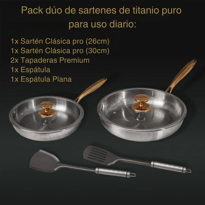 TitaniumFlame® Juego Dúo de Sartenes Clásicas de Titanio Puro Certificado