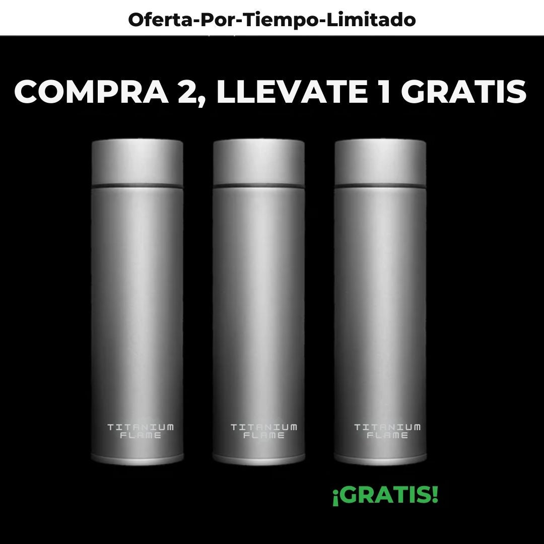 Botella de agua TitaniumFlame 100% titanio puro: beba limpio, viva mejor.