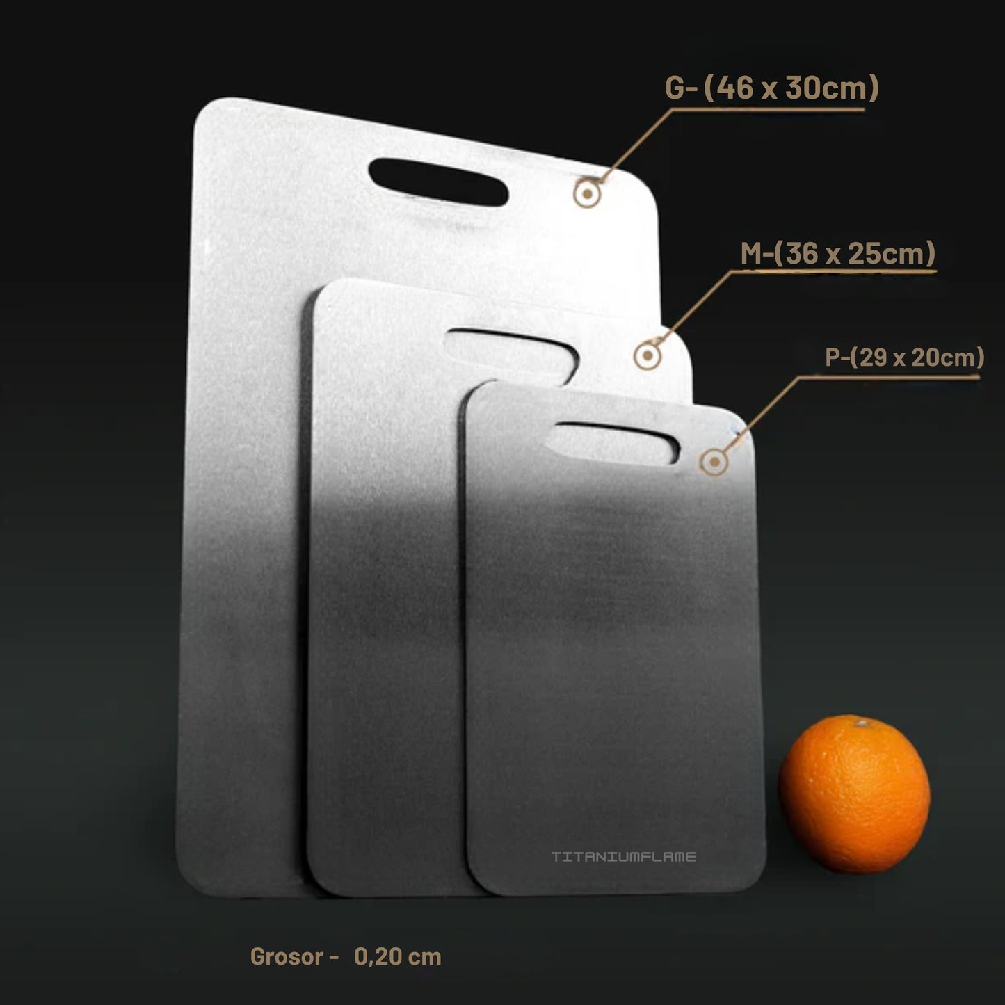 Tabla de cortar de titanio puro TitaniumFlame certificada - Diseño actualizado V2.0