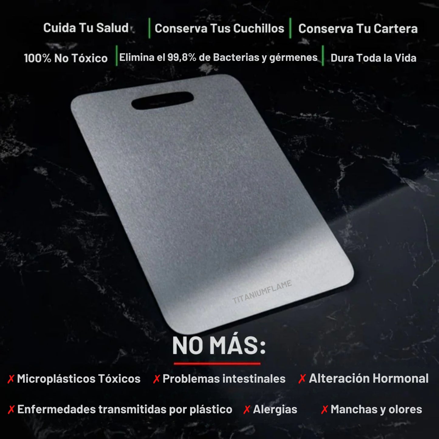 Tabla de cortar de titanio puro TitaniumFlame certificada - Diseño actualizado V2.0
